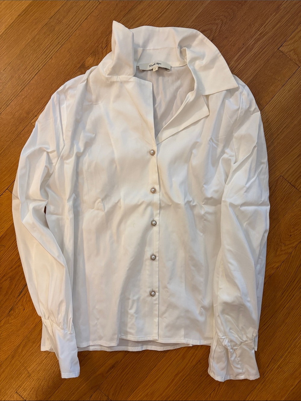 Simple retro White Button-Down Collared Blouse